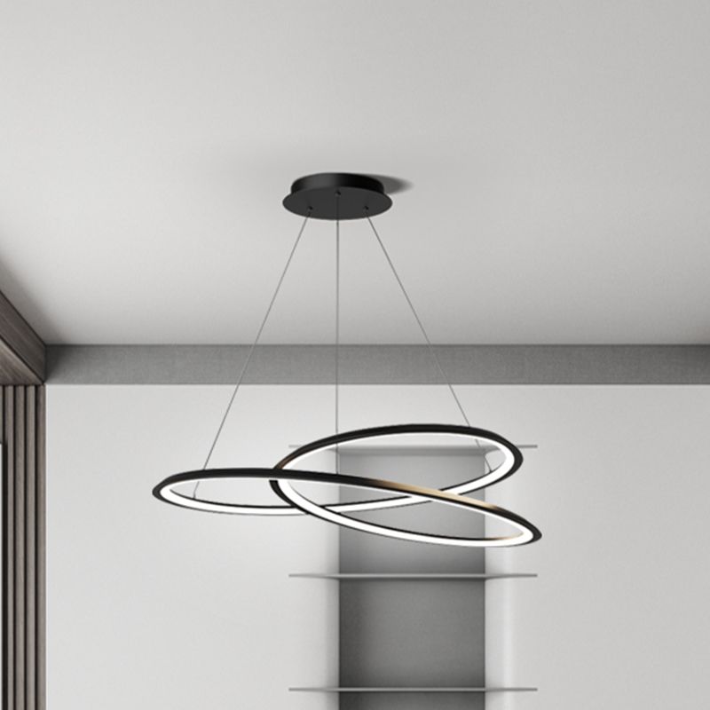 Metal Modern Chandelier Linear 1 Light LED Hanging Light in Black for Restaurant