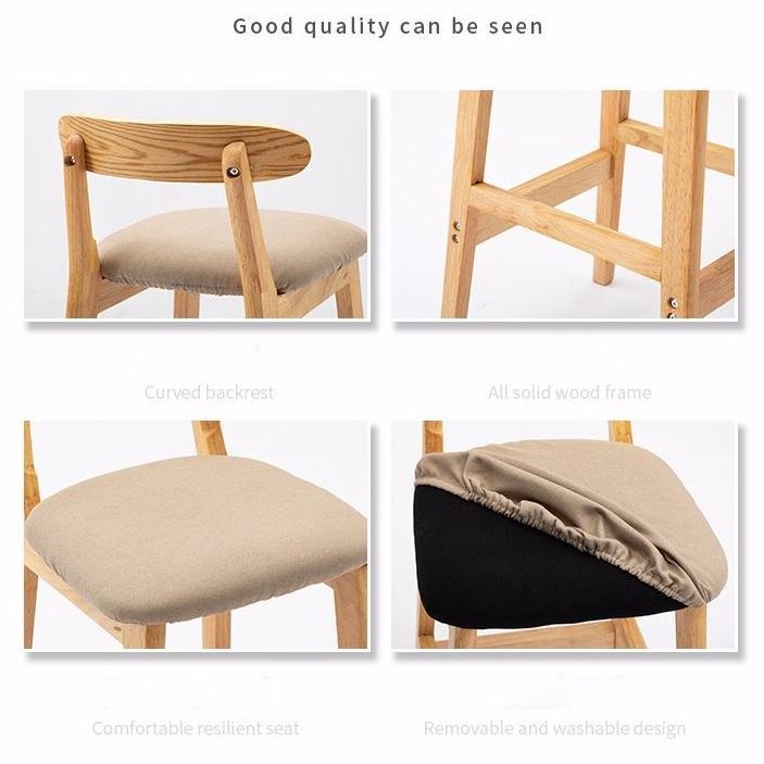 Scandinavian Rubberwood Home Stool Matte Finish Upholstered Footrest Barstool