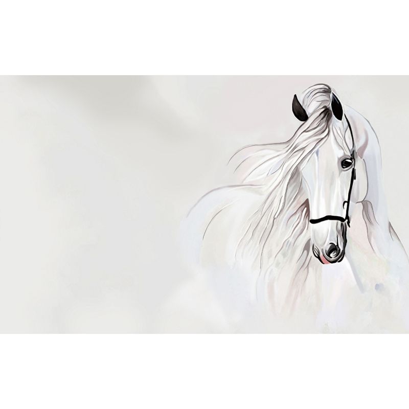 White Horse Head Wall Mural Animal Modern Moisture Resistant Wall Decor for Bedroom