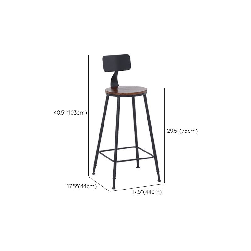 Industrial Dining Stools Low Back Bar Stools with Black Metal Base