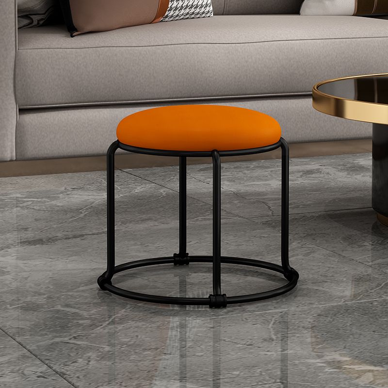 Contemporary Ottoman Fabric Upholstered Metal Frame Solid Color Round Ottoman