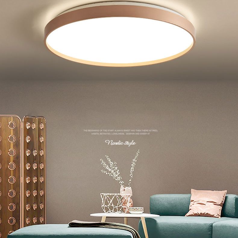 Plafonnier rond simple en métal pour salle d'étude, éclairage LED encastré avec diffuseur en acrylique