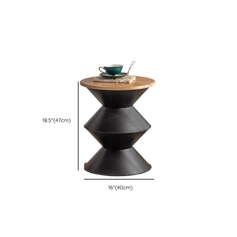 Round Wood Distressed Coffee Table Metal Pedestal Cocktail Table