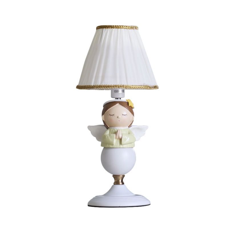 Resin Angel Night Table Light Cartoon 1 lamp Wit nachtkastje Lamp met emmerstofschaduw