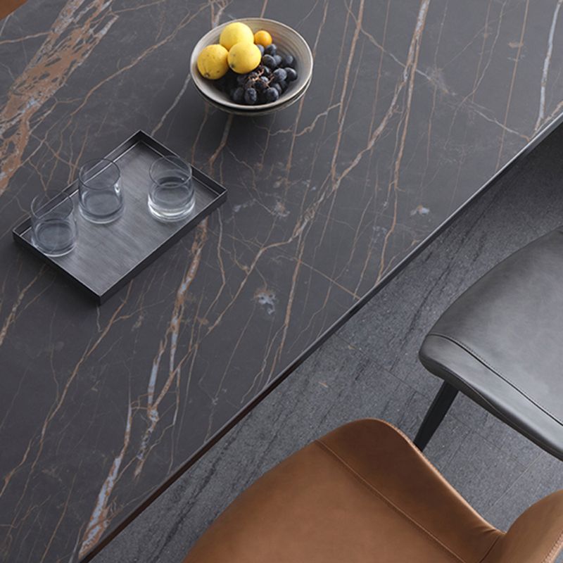 Industrial 4 Legs Dining Table Black Stone and Metal Dining Site Table