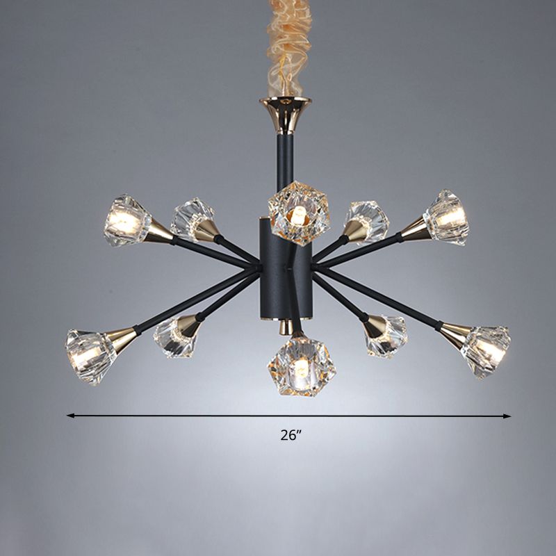 Pyramid Crystal Sputnik Semi Flush Mounture Modern 10 cabezas Lámpara de techo de sala de estar en negro