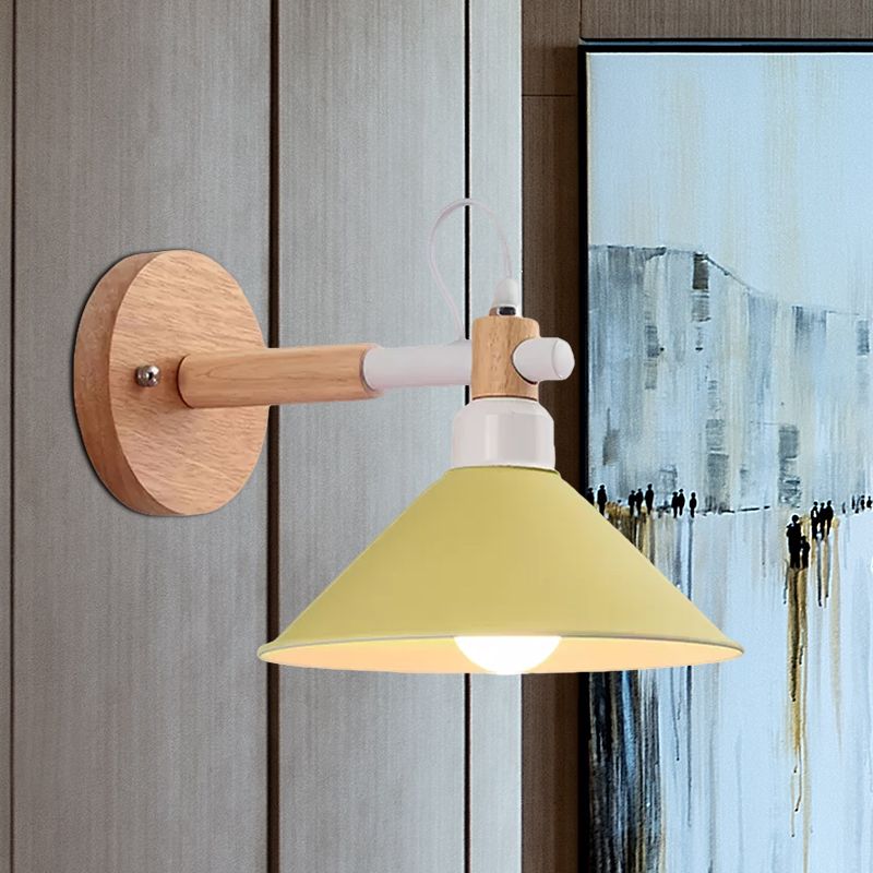 Macaroon Pyramid Shape Wall Sconce Metal and Wood 1 Light Wall Lamp for Dining Room