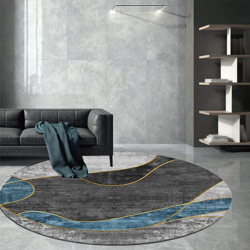 Round Graphic Print Rug Polyester Casual Carpet Pet Friendly Area Rug for Living Room