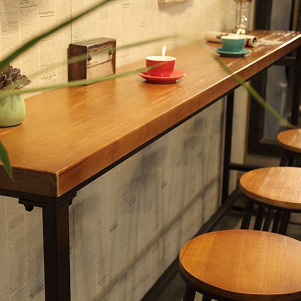 Solid Wood Bar Dinner Table Industrial Bar Dining Table with Black Base