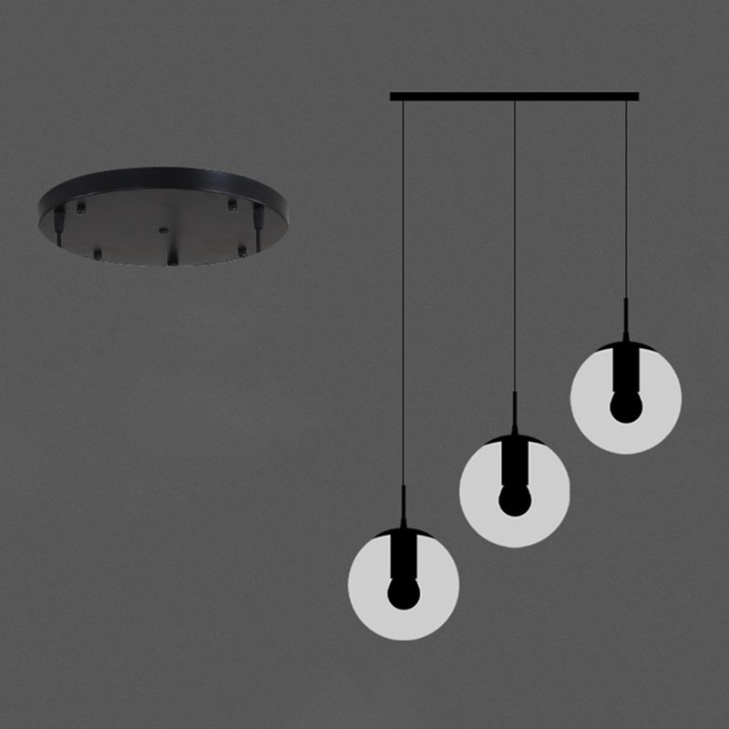 White Glass Cluster Globe Pendant Simplicity Black Multi-Light Ceiling Lamp for Staircase