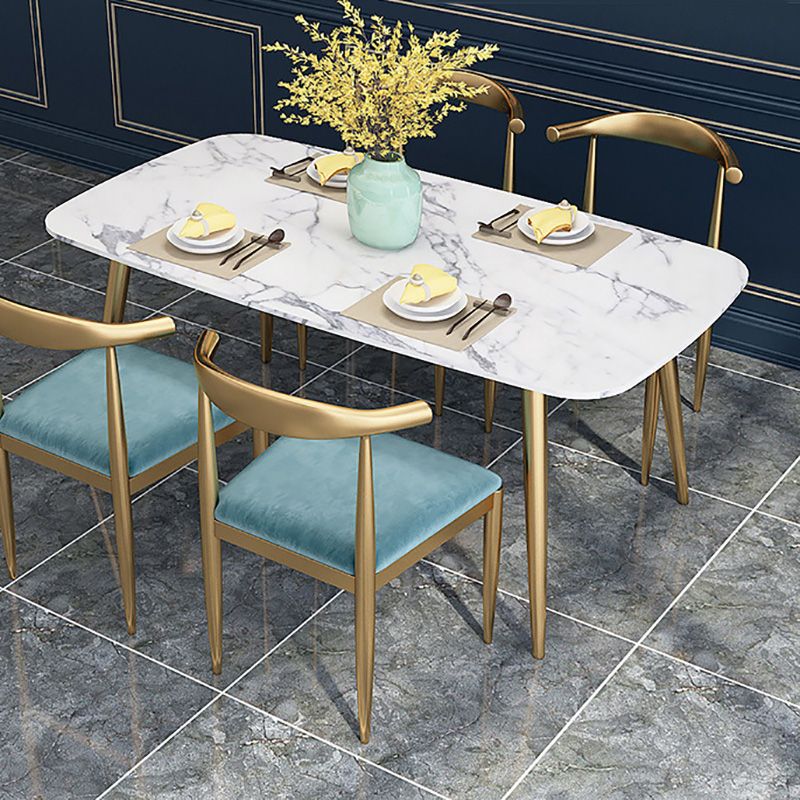 Traditional Luxury Rectangle Dining Table White Faux Marble Top Table for Home