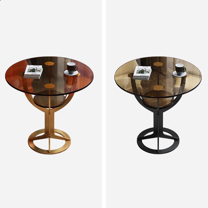 Modern Style Glass Dining Table Black Round Dinner Table with Pedestal Base