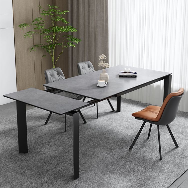 Modern Rectangular Stone Top Dining Table Extendable for Small Spaces in Grey