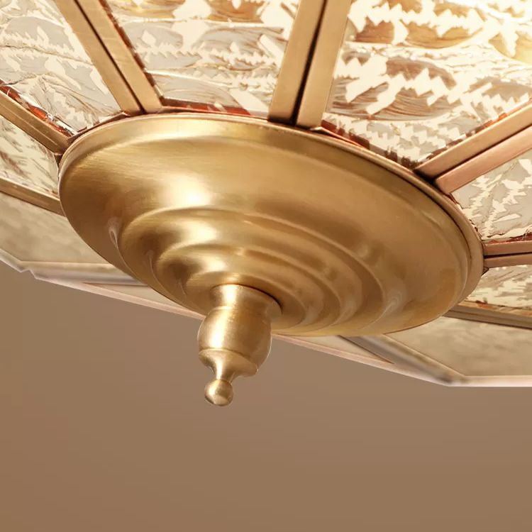 Luminaire encastré traditionnel en verre pour chambre à coucher, plafonnier en laiton