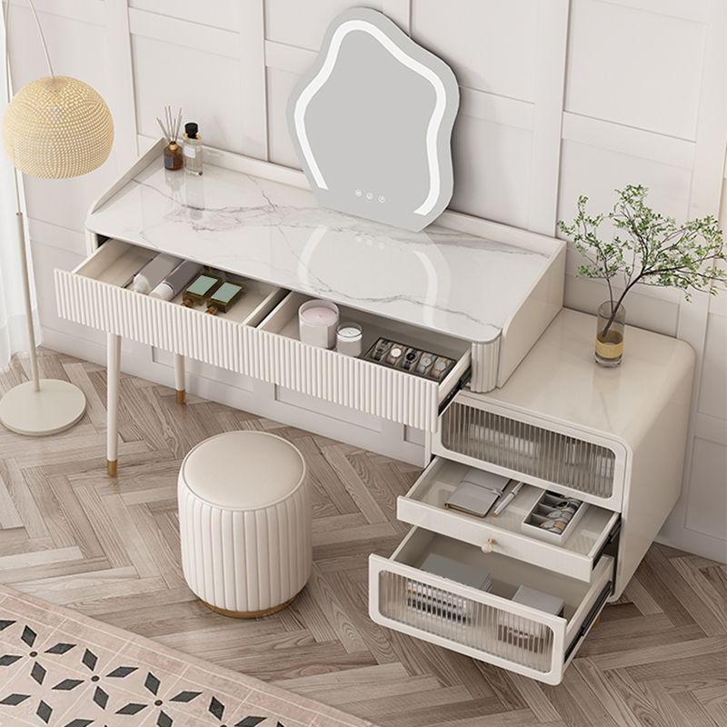 Glam White Vanity Dressing Table Slate Top Makeup Vanity Desk