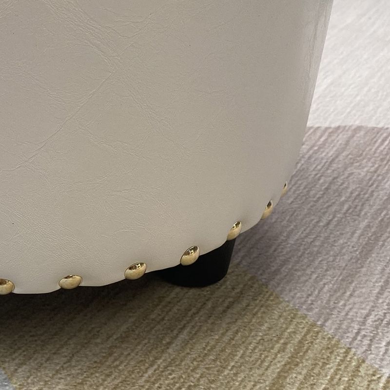 Modern PU Leather Pouf Chair Plain Cylinder Shape Nailhead Trim Sherpa Pouf