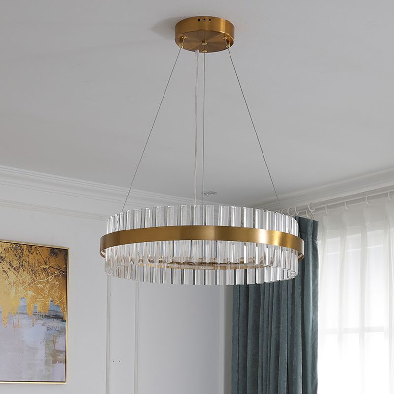 Anillo de colgante de suspensión Luz de comedor moderno encendedor lámpara de cristal en acabado dorado