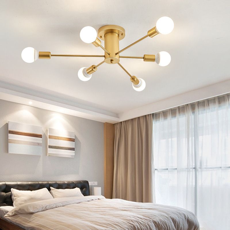 Lacquered Ceiling Light in Industrial Retro Style Sputnik Metal Semi Flush Mount for Bedroom