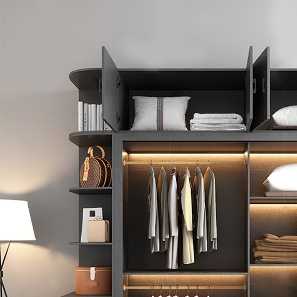 Manufactured Wood Grey Cabinet with Clothes Rail Modern Wardrobe with Sliding Doors