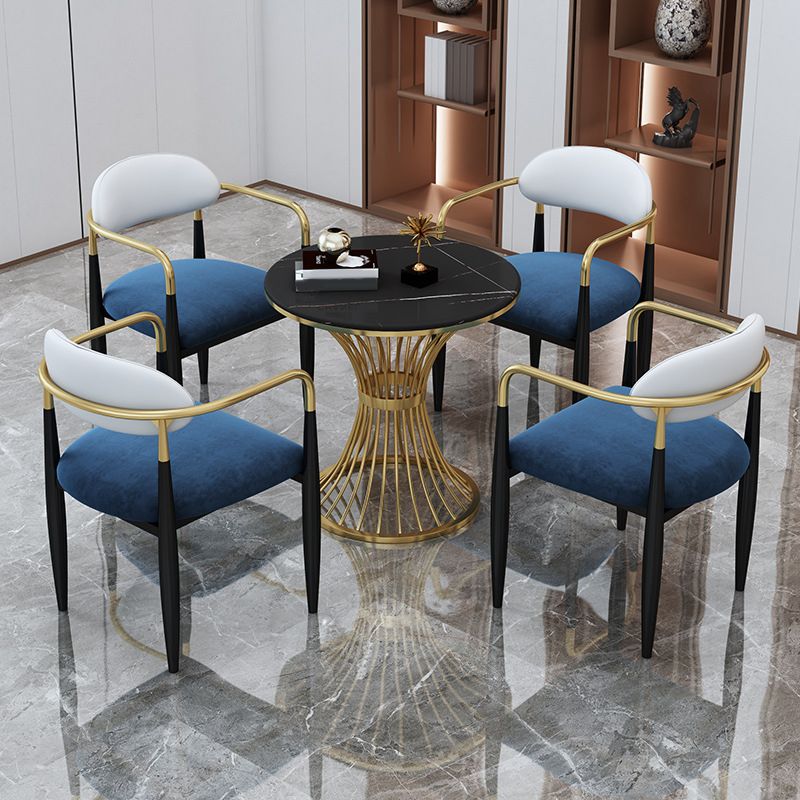 Black Stone Top Dinette Set with Metal Base 1/5 Pieces Modern Round Dining Table Set