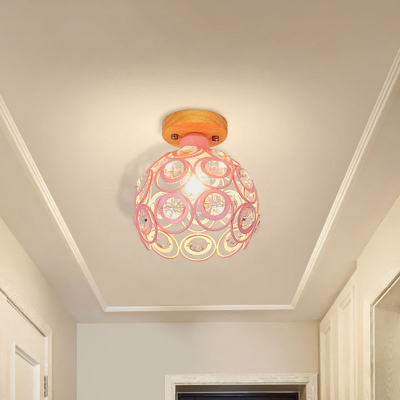 1 Head Pink/Green/Gray Flush Mount Lighting with Global Metal Lampshade Nordic Flush Mount Lamp for Foyer