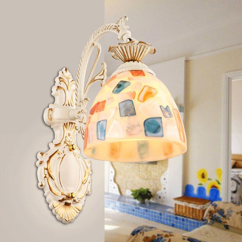 White Wall Lamp Traditional Tiffany Glass Bell Shade Wall Light Fixture for Corridor