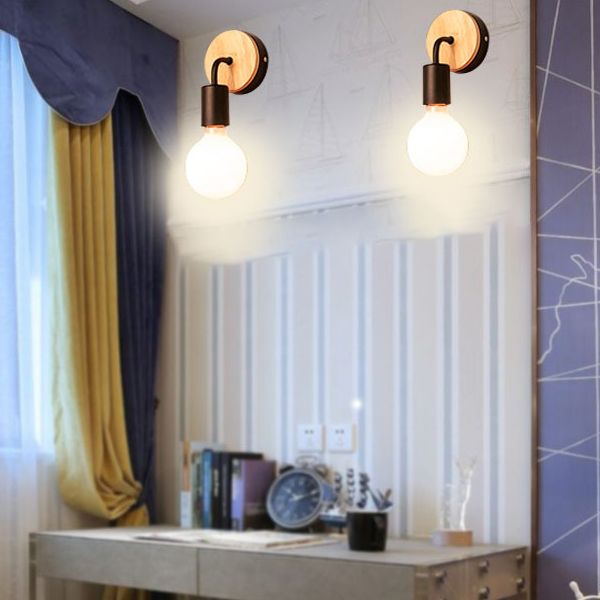 Modern Creative Wood Wall Lamp 1-Light Bare Bulb Wall Light for Bedroom
