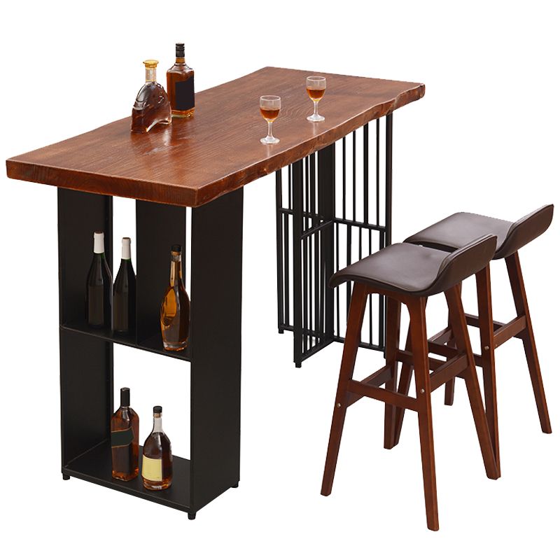 Contemporary Rectangle Bar Table Solid Wood Brown Bar Dining Table with Storage