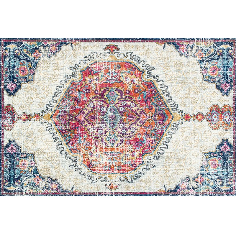 Traditional Ethnic Style Carpet Polyester Rug Non-Slip Backing Indoor Carpet for Home Decoration