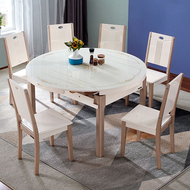 5/7 Pieces Tempered Glass Top 4 Wooden Legs Dining Set for Home