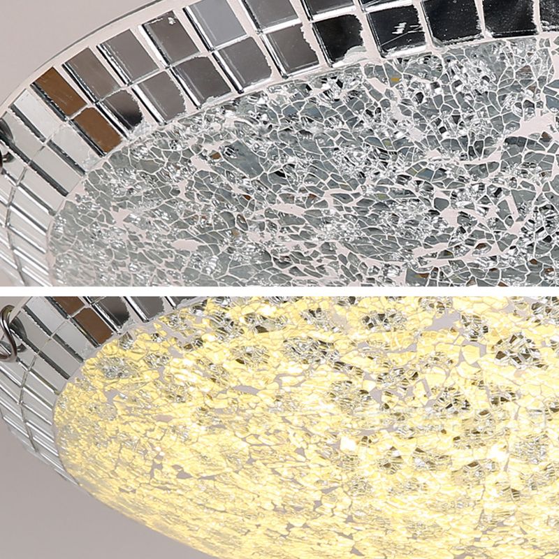Plafonnier encastré en forme de bol craquelé, vitrail vintage de 12 "/ 16" de large, luminaire de plafond transparent