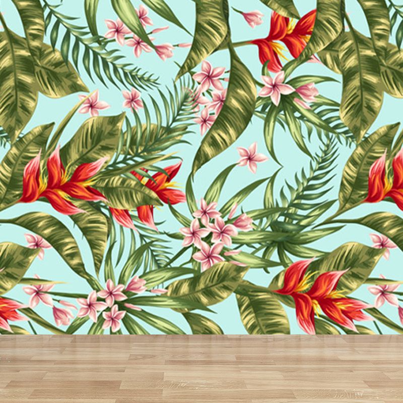 Waterproof Flowers and Leaves Mural Modern Non-Woven Wall Art, Custom Size Available