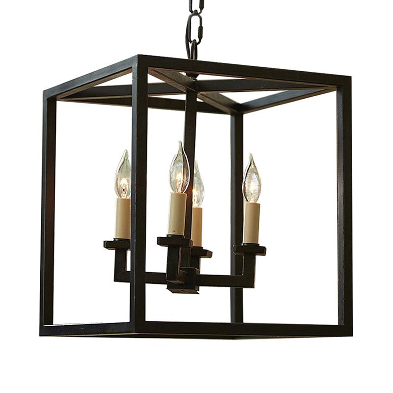 Lampadella cubica vintage illuminazione a lampadario con tonalità a gabbia 4 luci in metallo piccolo lampada sospesa in nero per bagno