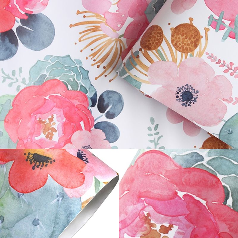 Rural Watercolor Peony Wallpapers PVC Temporary Peel and Stick Multicolored Wall Covering for Home