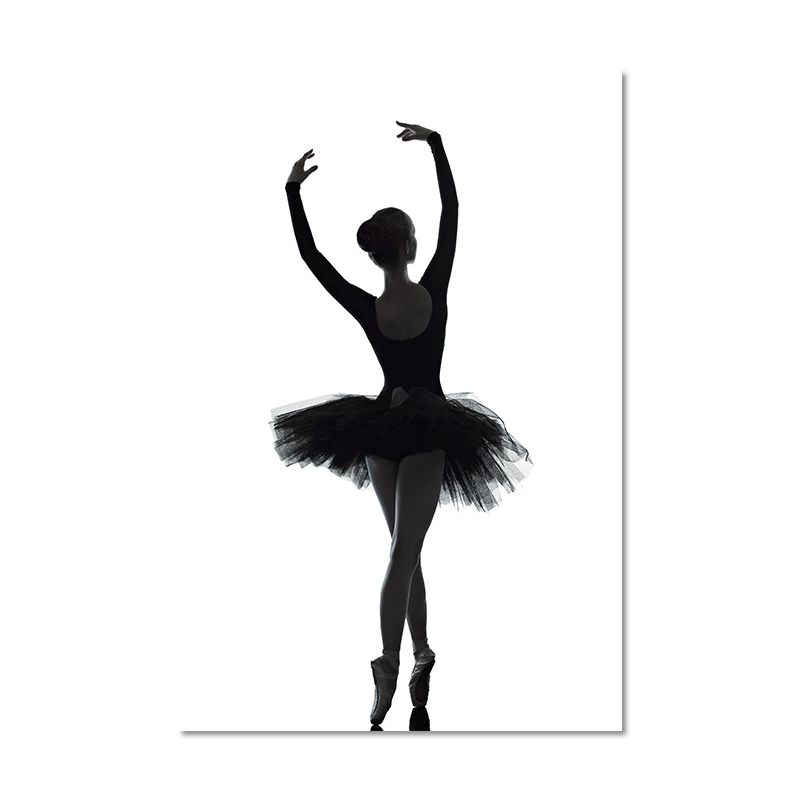 Black Ballerina Silhouette Wall Art Dance Vintage Textured Canvas Print for Girls Room