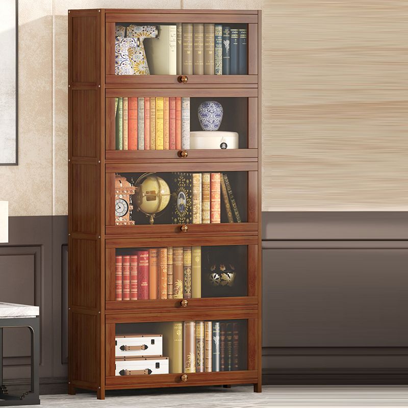 Contemporary Brown Bamboo Bookshelf Closed Back Bookcase with Door for Home Office