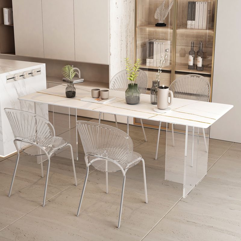 Rectangle Acrylic Base Dining Table Modern Stone Double Pedestal Table