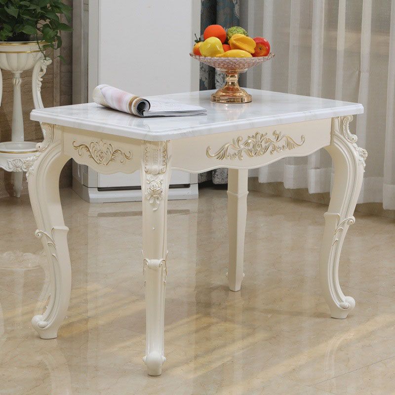 Stone Top Dining Table Rectangle Dining Table with 4 Legs in White