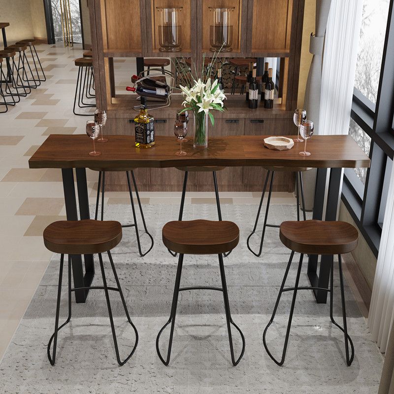 Modern Armless Counter Stool Iron Dessert Shop Bar Stool with Wooden Seat and Pedal