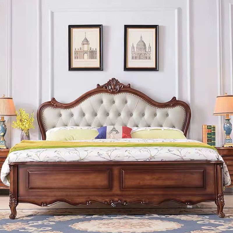 Victorian Style Wood Bed Frame Upholstered Tufted Standard Bed with Nailhead