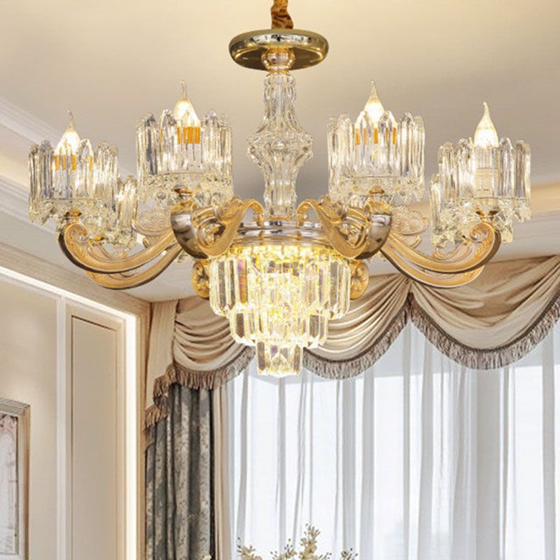 Drum Bedroom Chandelier Light Clear Crystal Modern Suspension Lighting Fixture in Gold
