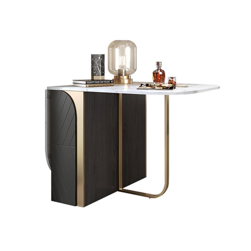 Modern Style Dining Table Sintered Stone Drop-Leaf 63" Table with Metal Base