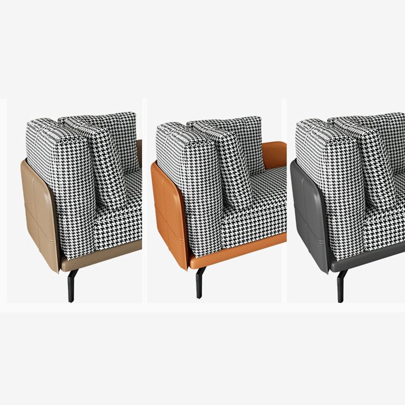 Contemporary Square Arms Accent Chair Fabric Houndstooth Chaise