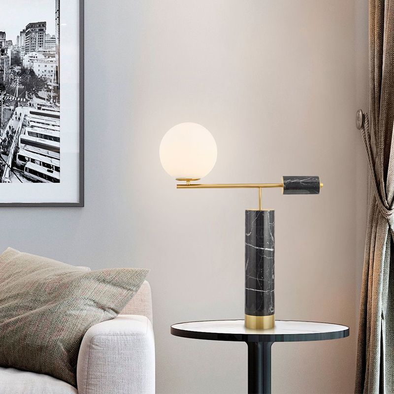 Milky Glass Global Night Table Light Modernity 1-Bulb Black Nightstand Lamp for Living Room