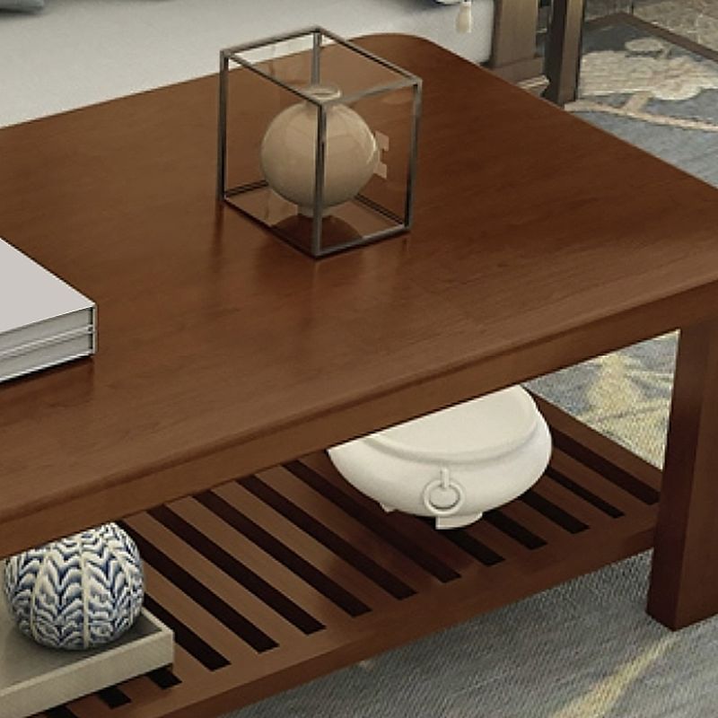 4 Legs Base Design Cocktail Table Wood/brown Pine with Storage Rack Coffee Table