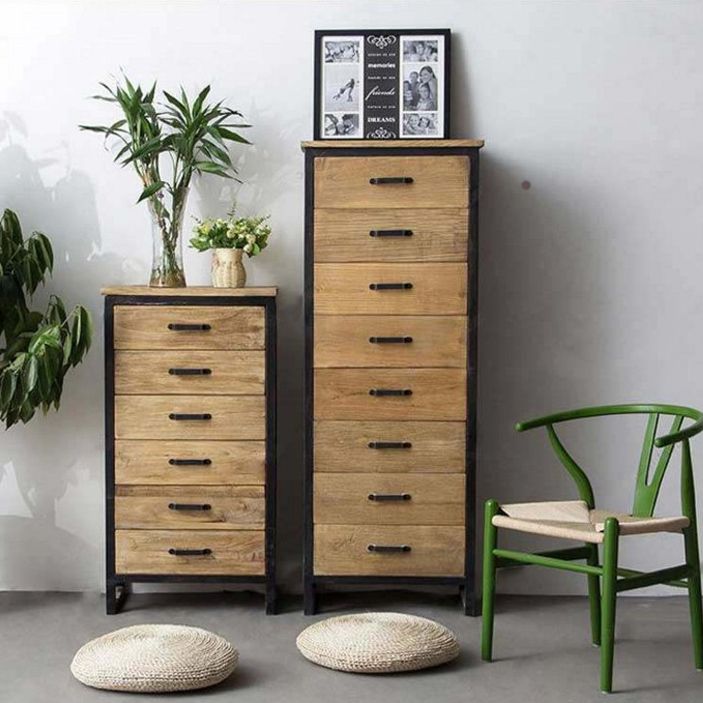 Distressed Wood 15.7" D Accent Cabinet Industrial Iron 2 - Door Chest with 2 Drawers