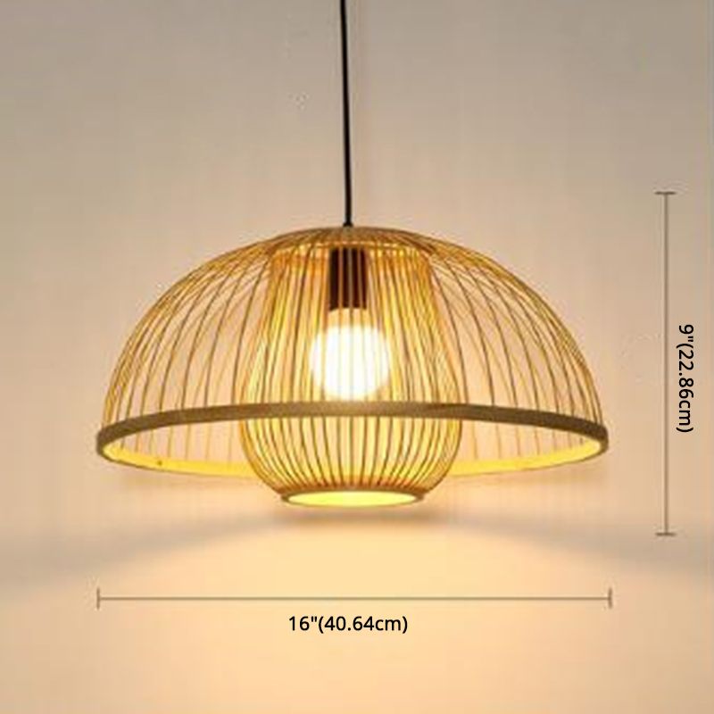 1 Light Bowl Hanging Light Fixtures Chinese Bamboo Ceiling Light for Restaurant