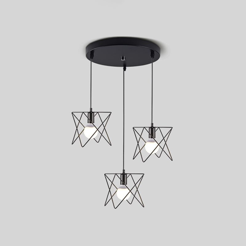 Filo di ferro Filo Filo a ciondolo multi-luce Vintage Vintage a 3 luci Sospensione Luce in nero