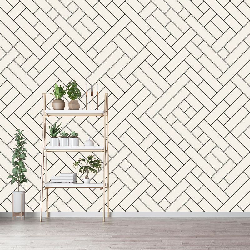 Simple Geometric Interwoven Murals Black-White Stain-Proof Wall Art for Living Room