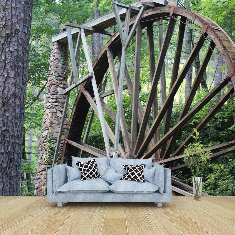 Photography Country Mural Wallpaper with Water Mill Painting for Decoration